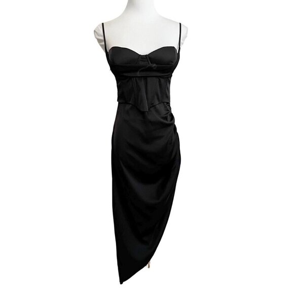 OH POLLY! BLACK SATIN CORSET CINCHED MINI COCKTAIL DRESS - 2 - Picture 1 of 14